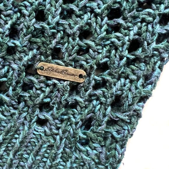 Eddie Bauer Oversized Boxy Knit Crochet Teal Sweater, Small - Picture 4 of 13
